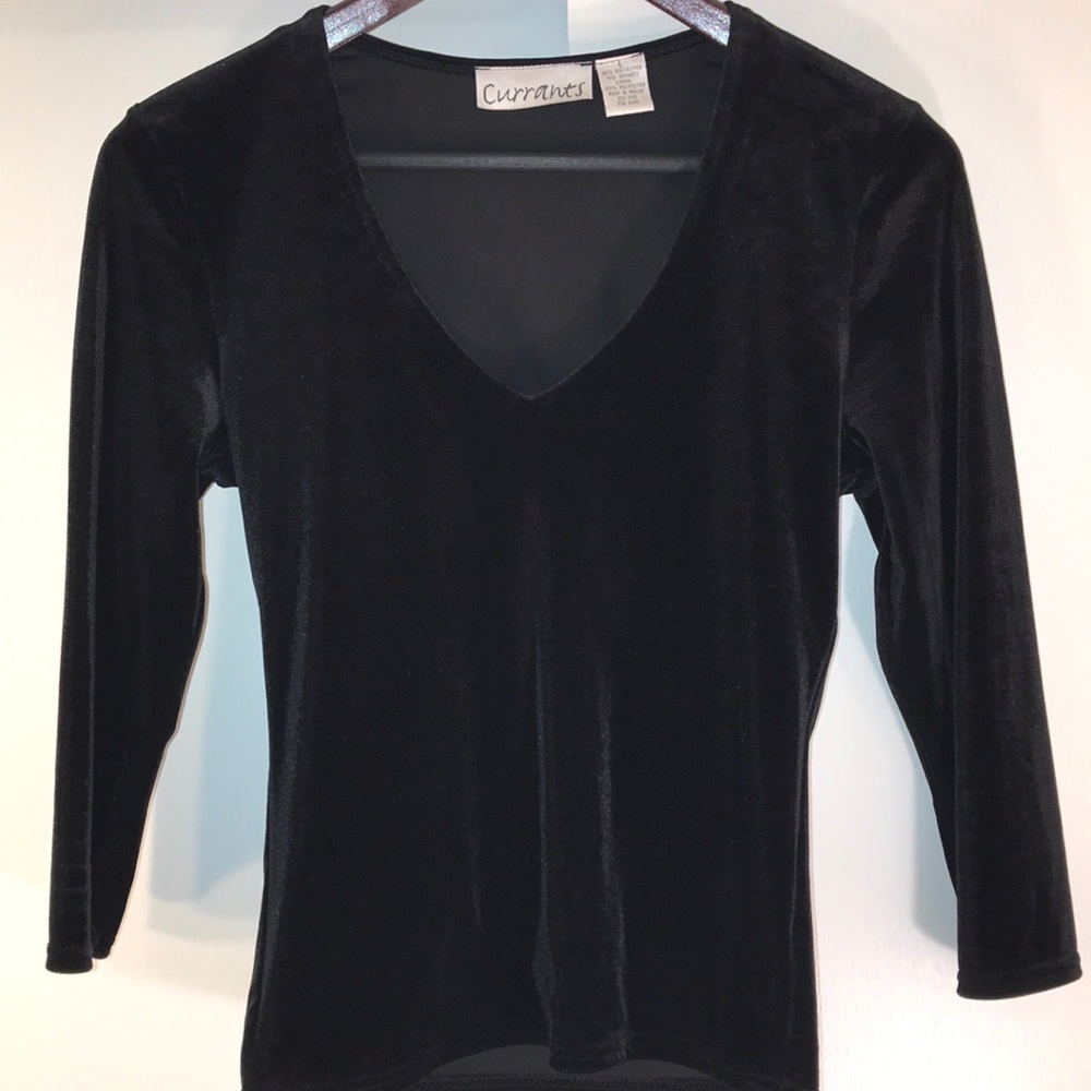 Currents Velvet 3/4 sleeve top size L fitted VTG S